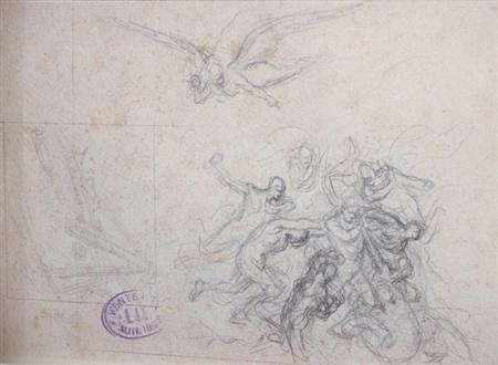 Lot image - Attributed to F.T. Lix (i) Sketch of a Male and Female Figure Conversing (ii) Reading the News (iii) Fantastical Sketch (iv) Angel