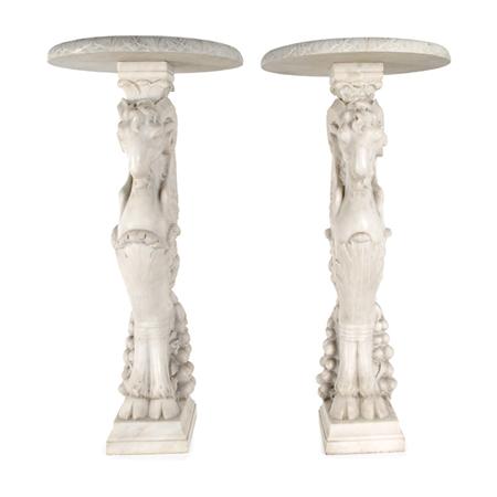Lot image - Pair of Neoclassical Style Carved Marble Pedestals