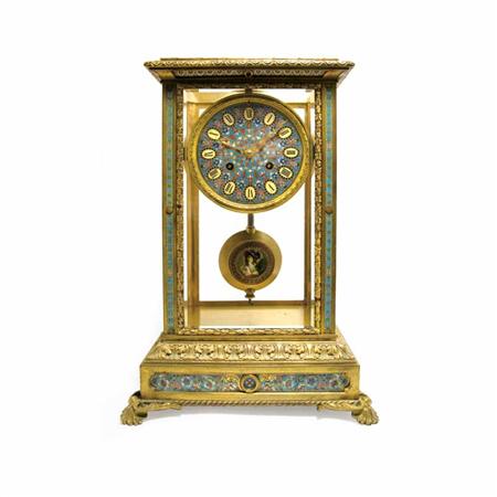Lot image - French Gilt-Bronze and Cloisonne Enameled Mantel Clock