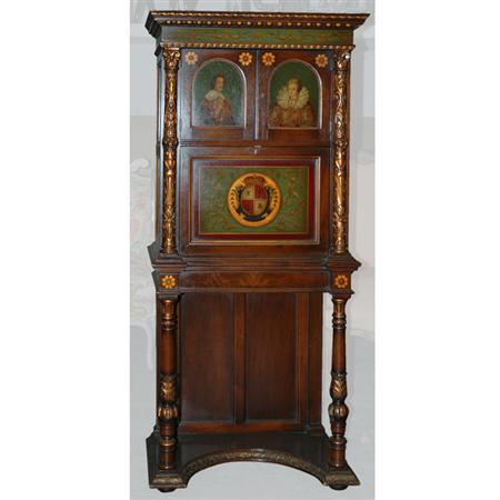 Lot image - Renaissance Style Parcel Painted Mahogany Secretary Bookcase