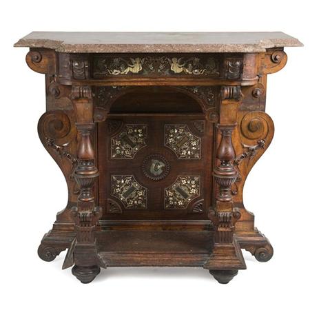 Lot image - Renaissance Revival Inlaid and Carved Walnut Console