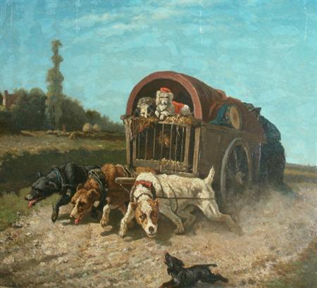 Lot image - Vincent de Vos Belgian, 1829-1875 Stuck in the Mud, 1875