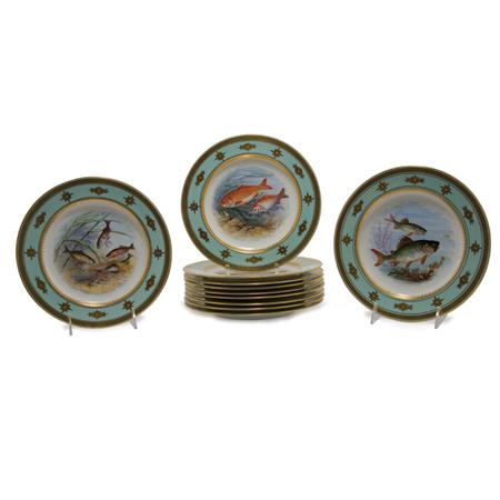 Lot image - Set of Eleven Mintons Gilt and Painted Porcelain Fish Plates