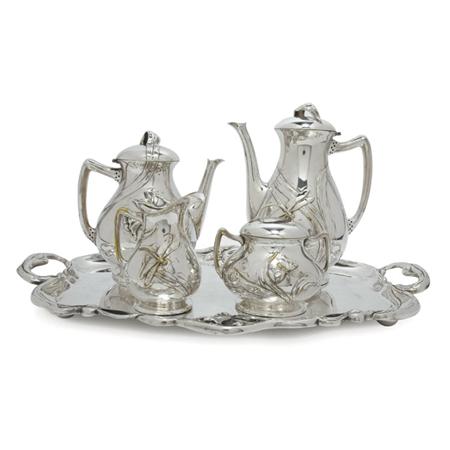 Lot image - German Art Nouveau Silver Plated Coffee and Tea Service