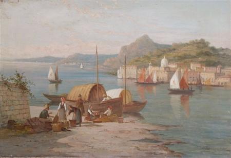 Lot image - William Raymond Dommersen Dutch, 1850-1927 Italian Coastal View