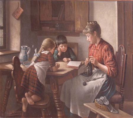 Lot image - Jakob Emmanuel Gaisser German, 1825-1899 The Reading Lesson