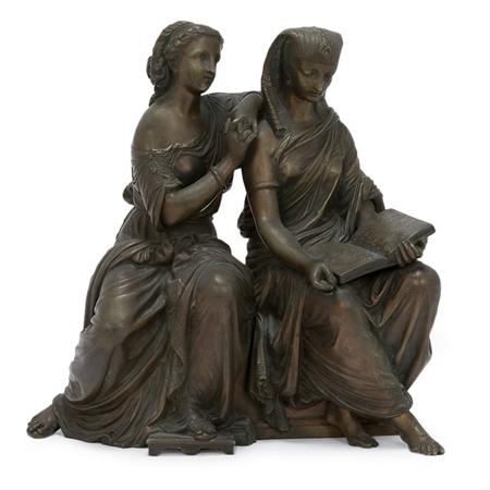Lot image - Bronze Figural Group of Sibyl Prophesying to a Young Woman