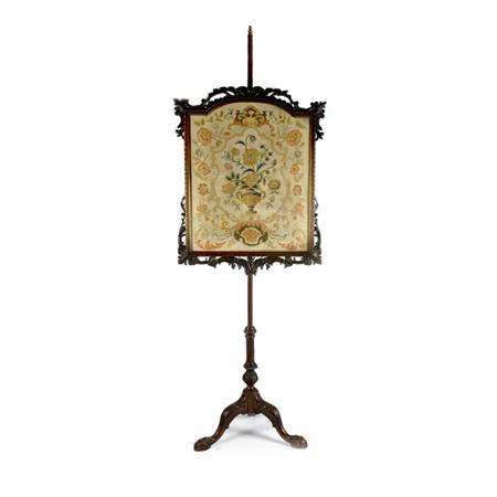 Lot image - Victorian Carved Mahogany and Needlepoint Fire Screen