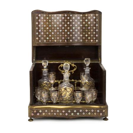 Lot image - Napoleon III Mother-of-Pearl and Brass Inlaid Walnut Cave a Liqueur