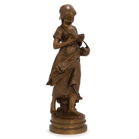 Lot image - Bronze Figure of a Girl Reading a Book