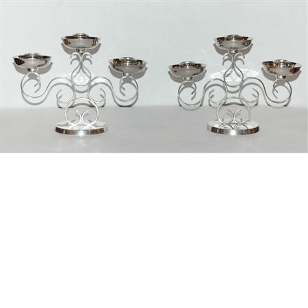 Lot image - Pair of Gallia Silver Plated Three-Light Candelabra