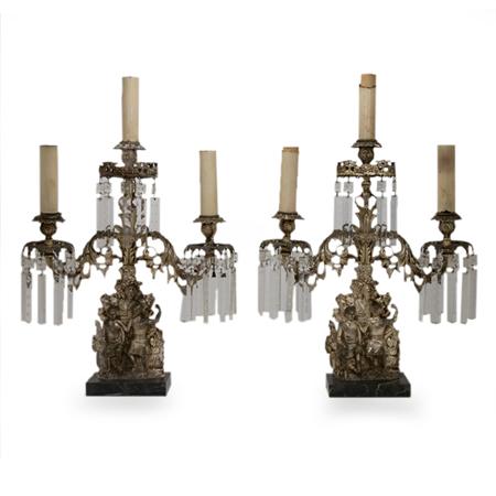 Lot image - Pair of Victorian Style Silver Plated Three-Light Girandoles
