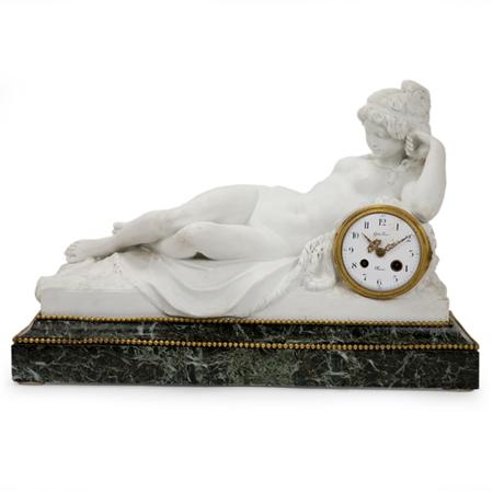Lot image - Bisque Porcelain Mantel Clock
