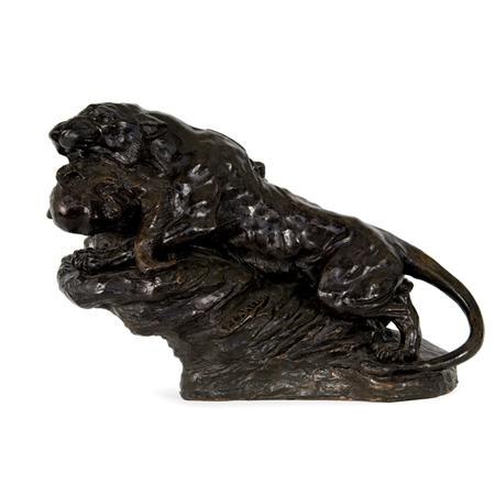 Lot image - Faux Bronzed Group of a Panther and Her Prey
