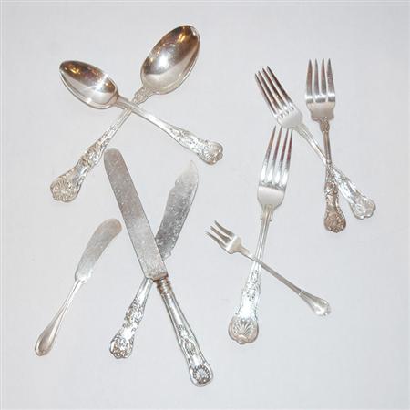 Lot image - Gorham Sterling Silver Partial Flatware Service; T/W a Group of Similar Silver Plated Flatware; 5 Demitasse Spoons; 8 Butter Knives
