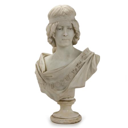Lot image - Italian Art Nouveau Carved Marble Bust of a Maiden