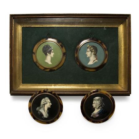 Lot image - Two Pairs of Framed Portrait Miniatures