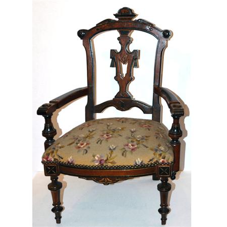 Lot image - Eastlake Style Mahogany, Walnut and Part Ebonized Childs Armchair
