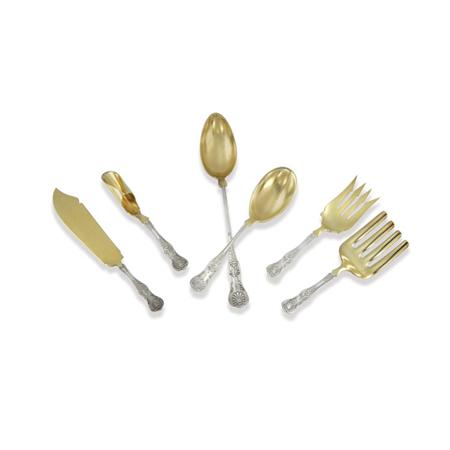Lot image - Gorham Sterling Silver Flatware Service; T/W Gorham Silver Plated Flatware Set; 4 English Silver Teaspoons; Pr. of Silver Plated Tongs