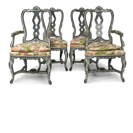 Lot image - Set of Eight Portuguese Rococo Style Painted Dining Chairs