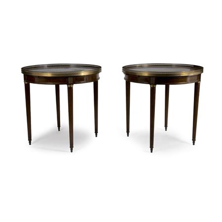 Lot image - Pair of Louis XVI Style Gilt-Bronze Mounted Mahogany Bouillotte Tables