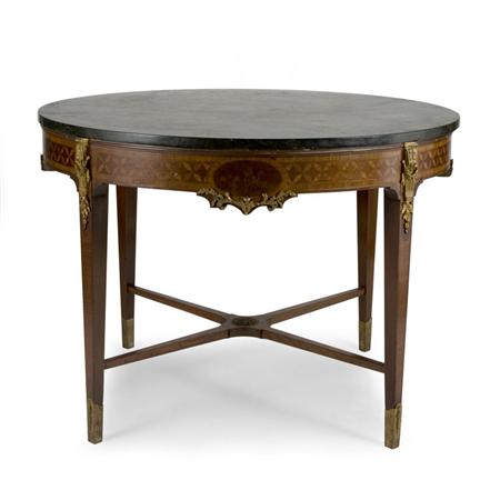 Lot image - Louis XVI Style Gilt-Metal Mounted Parquetry and Marquetry Inlaid Walnut Center Table