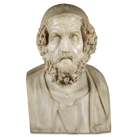 Lot image - Carved White Marble Bust of Homer