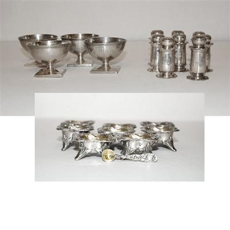 Lot image - Group of Tiffany & Co. Makers Sterling Silver Open Salt Cellars and Salt and Pepper Shakers