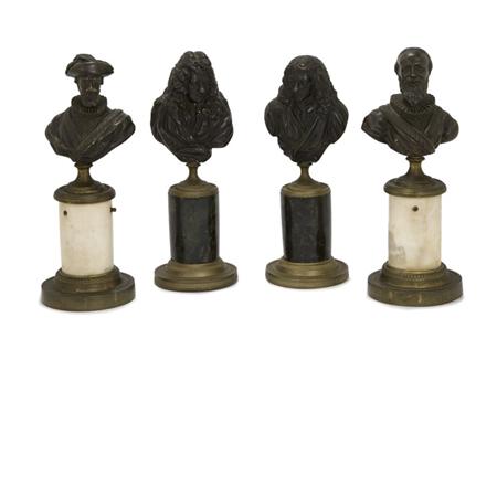 Lot image - Two Pairs of French Gilt and Patinated-Bronze Busts of Historical Figures