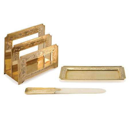 Lot image - Gorham 14 Kt. Yellow Gold and Ivory Desk Set