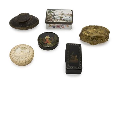 Lot image - Group of Six Snuff and Trinket Boxes
