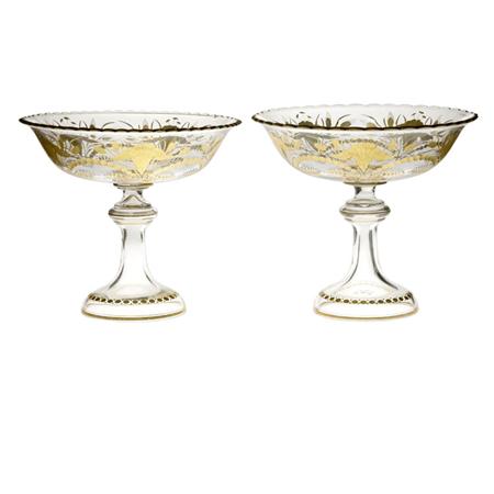Lot image - Pair of Continental Gilt and Engraved Glass Center Bowls