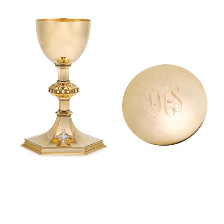 Lot image - W.J. Feeley Co. 14 Kt. Yellow Gold and Diamond Chalice and Paten