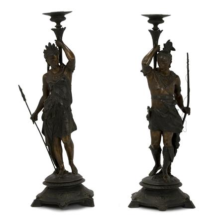 Lot image - Pair of Spelter Candlesticks