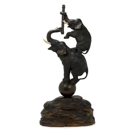 Lot image - Japanese Bronze Group of Performance Elephants