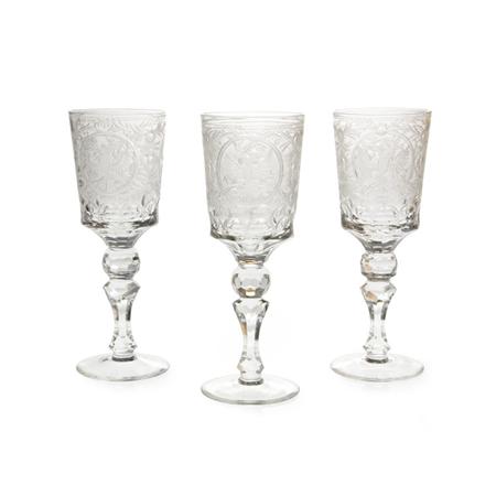 Lot image - Set of Thirteen Russian Cut and Wheel Engraved Water Glasses