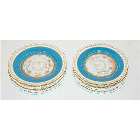 Lot image - Assembled Set of Ten Sevres Gilt Decorated Porcelain Luncheon Plates