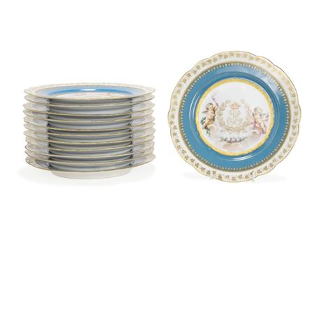 Lot image - Set of Twelve Sevres Gilt Decorated Porcelain Dessert Plates