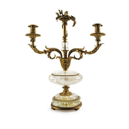 Lot image - Pair of Louis XVI Style Gilt-Bronze and Rock Crystal Two-Light Candelabra