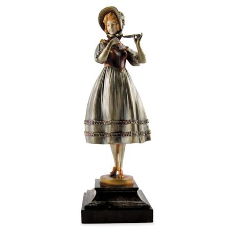 Lot image - German Art Deco Cold Painted Bronze and Ivory Figure of a Woman
