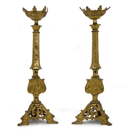 Lot image - Pair of Gothic Style Gilt-Metal Pricket Sticks