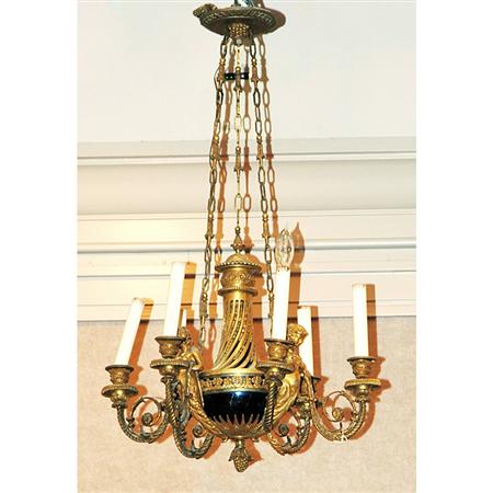 Lot image - Empire Style Gilt and Patinated-Bronze Six-Light Chandelier