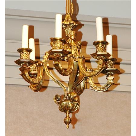 Lot image - Louis XVI Style Gilt-Bronze and Metal Six-Light Chandelier