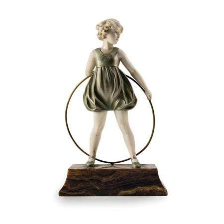 Lot image - Art Deco Cold Painted Bronze and Ivory Figure of Hoop Girl