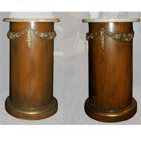 Lot image - Pair of Louis XVI Style Gilt-Metal Mounted Mahogany Pedestals