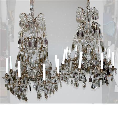 Lot image - Pair of Transitional Louis XV/XVI Style Gilt-Metal and Glass Eight-Light Chandeliers