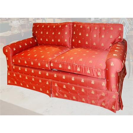 Lot image - Red Upholstered Two-Seat Sofa
