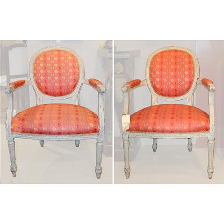 Lot image - Pair of Louis XVI Style Painted Fauteuils