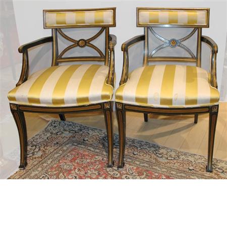 Lot image - Pair of Regency Style Painted Armchairs
