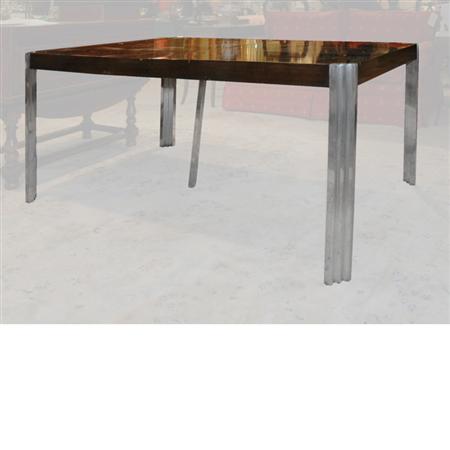 Lot image - Art Deco Style Mahogany and Chrome Plated Extending Dining Table